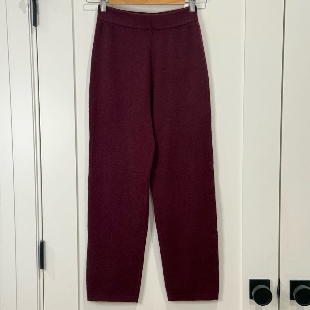 SOLD Naadam Cashmere Cropped Pants High Waisted Straight Leg Maroon Burgundy XXS - Picture 7 of 10